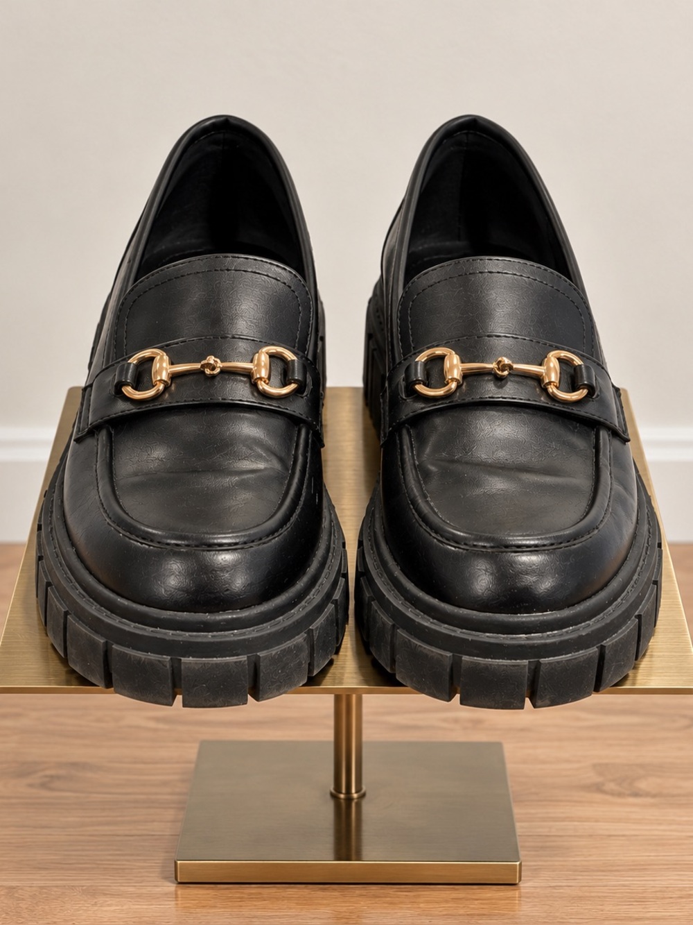Steve Madden Black Chunky Horsebit Loafers Size 38 Lug Sole Dark Academia